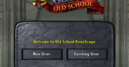 Welcome screen for Old School RuneScape, featuring options for new and existing users to log in and play.