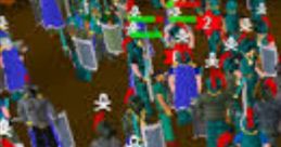 Players engage in a chaotic battle in RuneScape Classic, showing shields, weapons, and intense interaction.