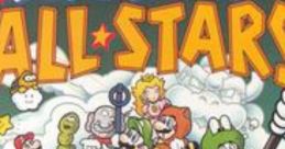 Cover art of Super Mario All-Stars featuring Mario, Luigi, Princess Peach, and iconic elements from classic games.