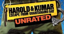 Harold & Kumar Escape from Guantanamo Bay poster featuring the duo in orange jumpsuits, captured in a humorous moment.