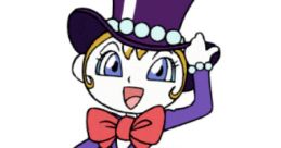 Mr. Shiratama from Anpanman in a stylish purple suit and top hat, radiating charm and energy. Perfect for kids’ entertainment.