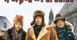 Three characters in winter attire stand together in a snowy scene from "Trapped in Paradise" (1994), showcasing holiday humor.