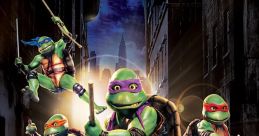 Teenage Mutant Ninja Turtles unite in an action-packed scene from "Teenage Mutant Ninja Turtles II: The Secret of the Ooze.