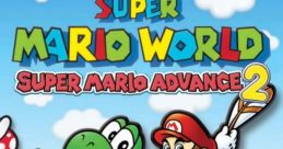 Mario rides Yoshi in "Super Mario Advance 2: Super Mario World," showcasing vibrant gameplay and iconic characters.