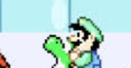 Luigi rides Yoshi in Super Mario Advance 2, showcasing vibrant graphics and classic gameplay of Super Mario World.