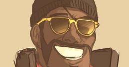 Demoman from Team Fortress 2 grinning, wearing sunglasses and a black beanie, showcasing a confident and joyful vibe.