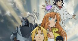 Dynamic cast of Full Metal Alchemist with iconic characters, dramatic lighting, and intense atmosphere in an epic scene.