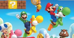 New Super Mario Bros Wii game cover featuring Mario, Luigi, Yoshi, and more, highlighting multiplayer fun for up to 4 players.