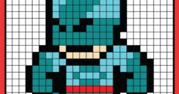 8-bit pixel art character with blue attire and red belt, featuring a color palette for digital creativity and personalization.