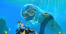 Diver exploring the vibrant underwater world of Subnautica, surrounded by sea life and glowing flora.