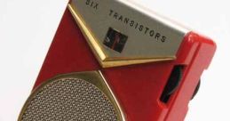 Vintage Real Tone six-transistor radio in vibrant red, featuring a classic design and gold accents for retro enthusiasts.