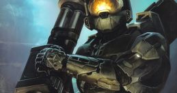 Master Chief in advanced armor, holding a powerful weapon, ready for battle in the Halo universe.