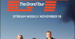 The Grand Tour trio poses on a desert road, featuring humor, adventure, and a tire fire. Stream November 18 on Amazon.