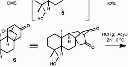 Chemical synthesis pathway for (+/-)-steviol involving ozonolysis, olefination, and redox adjustments with reagents.