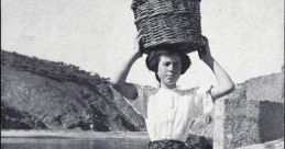 Woman carrying a basket on her head by the river, representing traditional Lavanderas washing practices.