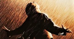 A powerful scene from "The Shawshank Redemption" showcasing hope and freedom amidst a rainstorm, featuring Tim Robbins.