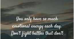 Quote about conserving emotional energy and focusing on meaningful battles, set against a serene natural landscape.