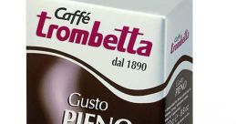 Caffe Trombetta Gusto Pieno coffee packaging, featuring a classic white cup and rich coffee, symbolizes Italian coffee culture.