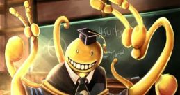 Koro in a graduation outfit, showcasing joyful expression with multiple arms, set in a classroom background.