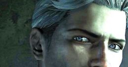 Vergil from Devil May Cry, showcasing his striking silver hair and intense gaze, embodies strength and determination.