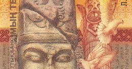 Kazakhstan 1000 Tenge banknote featuring traditional motifs, a statue face, and symbols of peace and heritage.