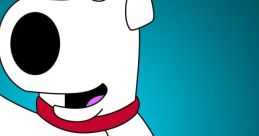 Brian Griffin, the witty dog from Family Guy, waving cheerfully on a vibrant blue background.