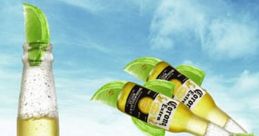 Refreshing Corona Extra bottle with lime, splashing in ocean water, promoting a vibrant summer vibe.