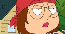 Meg Griffin sporting tattoos and a red bandana in a playful scene from Family Guy. A quirky character moment captured.