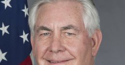 Rex Tillerson, former U.S. Secretary of State, in formal attire with an American flag background.