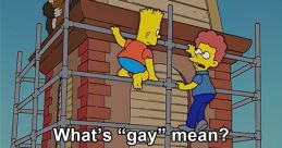 Bart Simpson humorously defines "gay" while working on a construction site with friends in this classic animated scene.