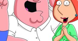 Happy family moment featuring Peter, Lois, Stewie, and Brian Griffin enjoying their time together. Classic animated scene.