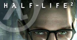 Gordon Freeman’s intense gaze in Half-Life 2, showcasing his iconic look with glasses and the Lambda logo behind him.