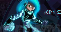 Futuristic character design with blue hair, wearing a glowing suit, embodies tech vibes in a sci-fi setting, ideal for The Fartatron.