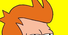 Philip J. Fry from Futurama with spiky orange hair and a skeptical expression against a bright yellow background.