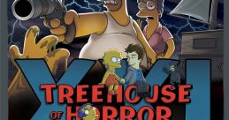 Homer Simpson leads the spooky fun in "Treehouse of Horror XXI," featuring iconic characters from The Simpsons.