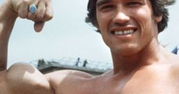 Arnold Schwarzenegger flexing muscles outdoors, capturing the essence of strength in "Prank Call: Arnold Schwarzenegger 3.