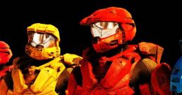 Heroic characters in colorful armor from Red Vs. Blue animated series, showcasing vibrant team spirit and friendship.