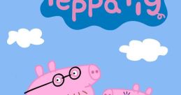 Peppa Pig with family, enjoying a sunny day outdoors in a colorful cartoon landscape. Fun and playful character design.