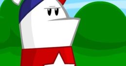 Homestar Runner stands confidently in his signature red and white outfit against a vibrant green background.