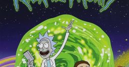 Rick and Morty season 1 cover featuring Rick Sanchez and Morty Smith emerging from a portal, set in a colorful landscape.