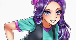 Stylish character with purple hair and a confident pose, showcasing modern street fashion and an edgy vibe.