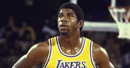 Magic Johnson in iconic Lakers jersey, highlighting his legendary NBA career and influence on basketball culture.