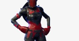 Dynamic Fortnite Shield character in striking red and black armor, ready for battle with a confident stance.