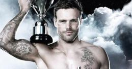 Paco Rabanne Invictus ad featuring a shirtless man triumphantly holding a trophy, symbolizing victory and masculinity.