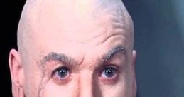 Dr. Evil with a bald head and gray suit, showcasing his iconic facial expressions and menacing charm.