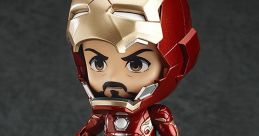 Nendoroid Iron Man figure in vibrant red and gold armor, showcasing dynamic pose and intricate detailing for collectors.