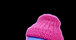 Blue character with a pink knit hat, playfully pointing. Perfect for Emang-themed content and gaming discussions.