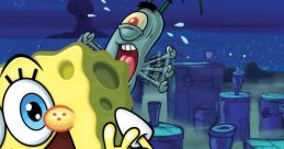 SpongeBob SquarePants joyfully exploring a whimsical underwater city with Plankton in the background. Fun and adventure abound!