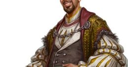 Cheerful male character in ornate clothing, embodying a D&D-inspired look with a whimsical, storytelling charm.