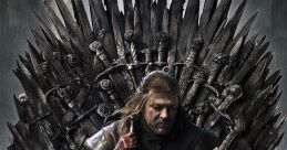 Ned Stark seated on the Iron Throne, wielding a sword, embodying the themes of power and honor in Game of Thrones.